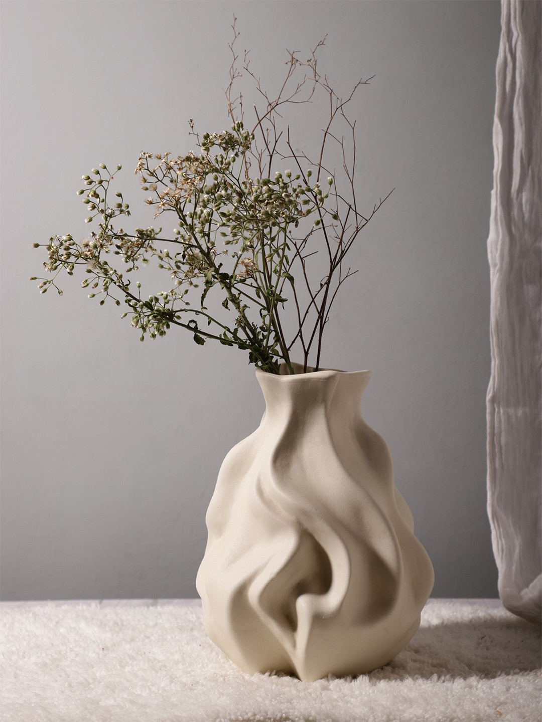 Glimpse Homes Off-White Whispering Waves Ceramic Vase