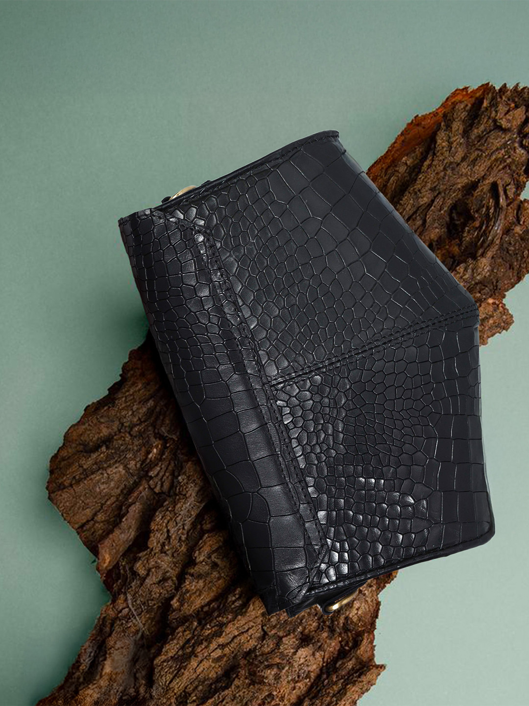 Celtic Animal Textured Leather Structured Sling Bag Black