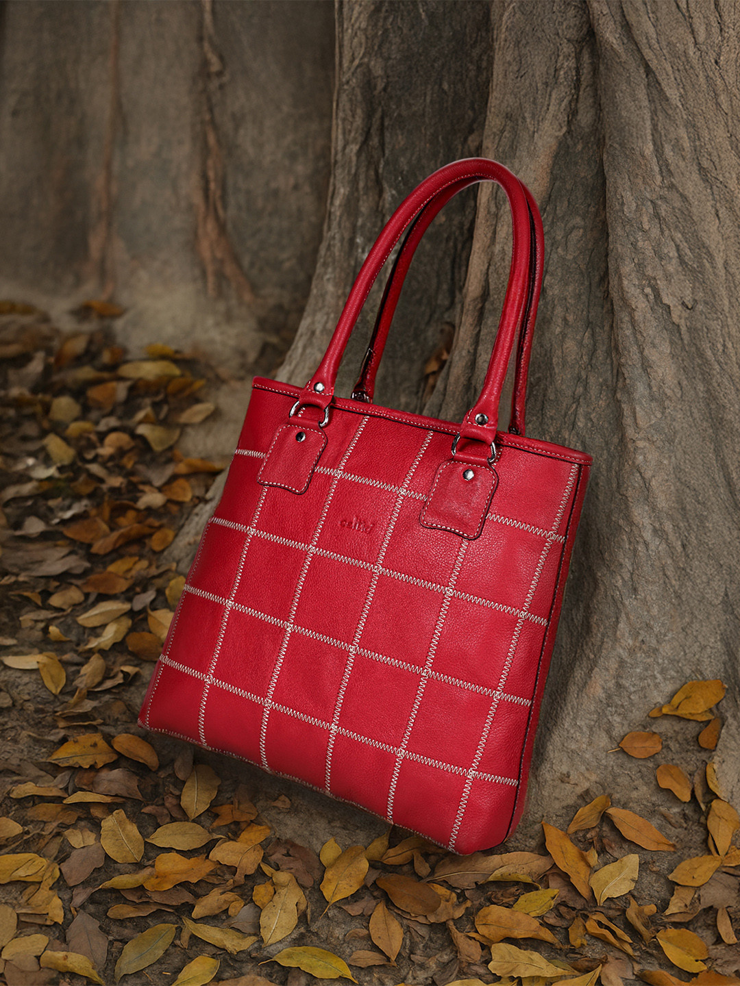 Celtic Red Checked Leather Structured Tote Bag