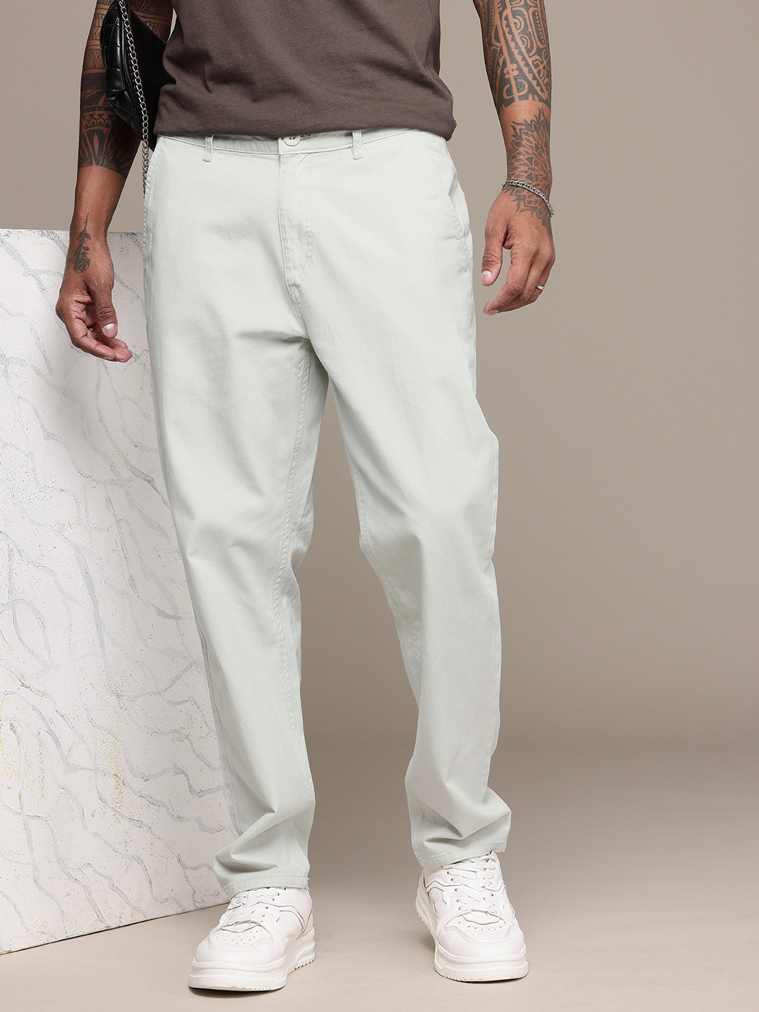 The Roadster Lifestyle Co. Men Pure Cotton Relaxed Chinos Trousers