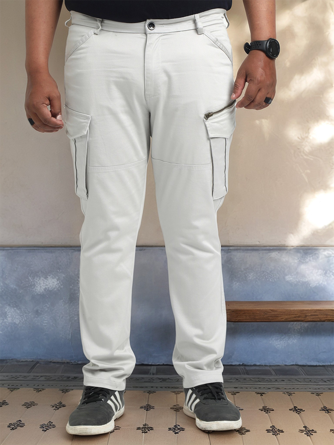 NEVER NEUD Men Plus Size Relaxed Vintage Utility Cargos Trousers