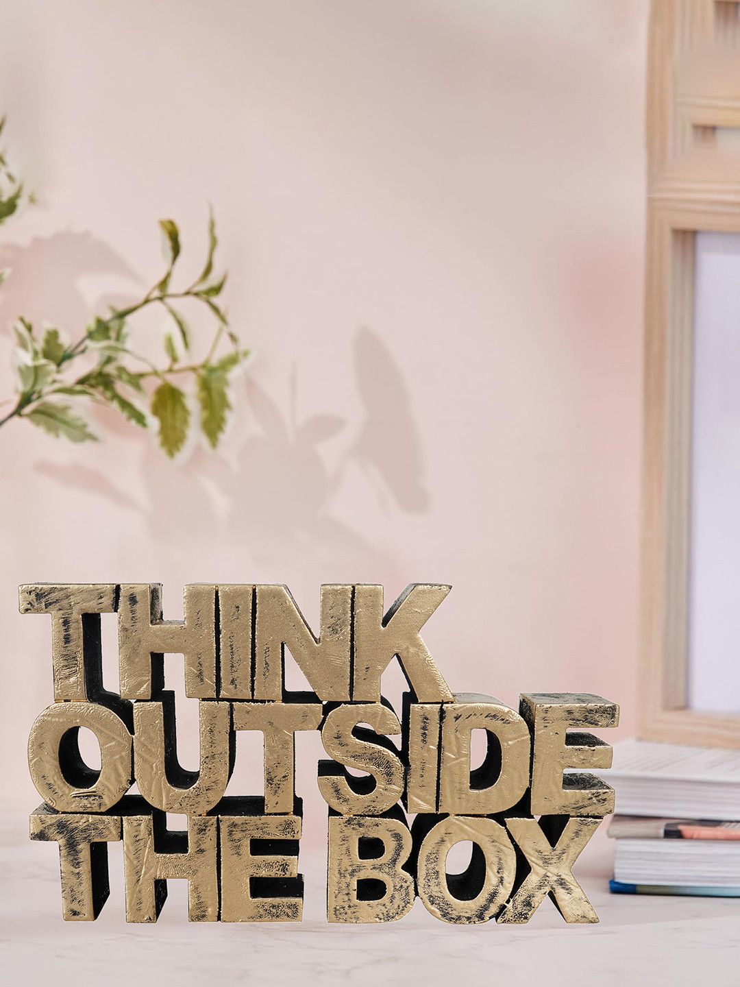 Zart Think Out Side The Box Gold Polyresin Matte Living Room Medium Showpiece - 4 Inches