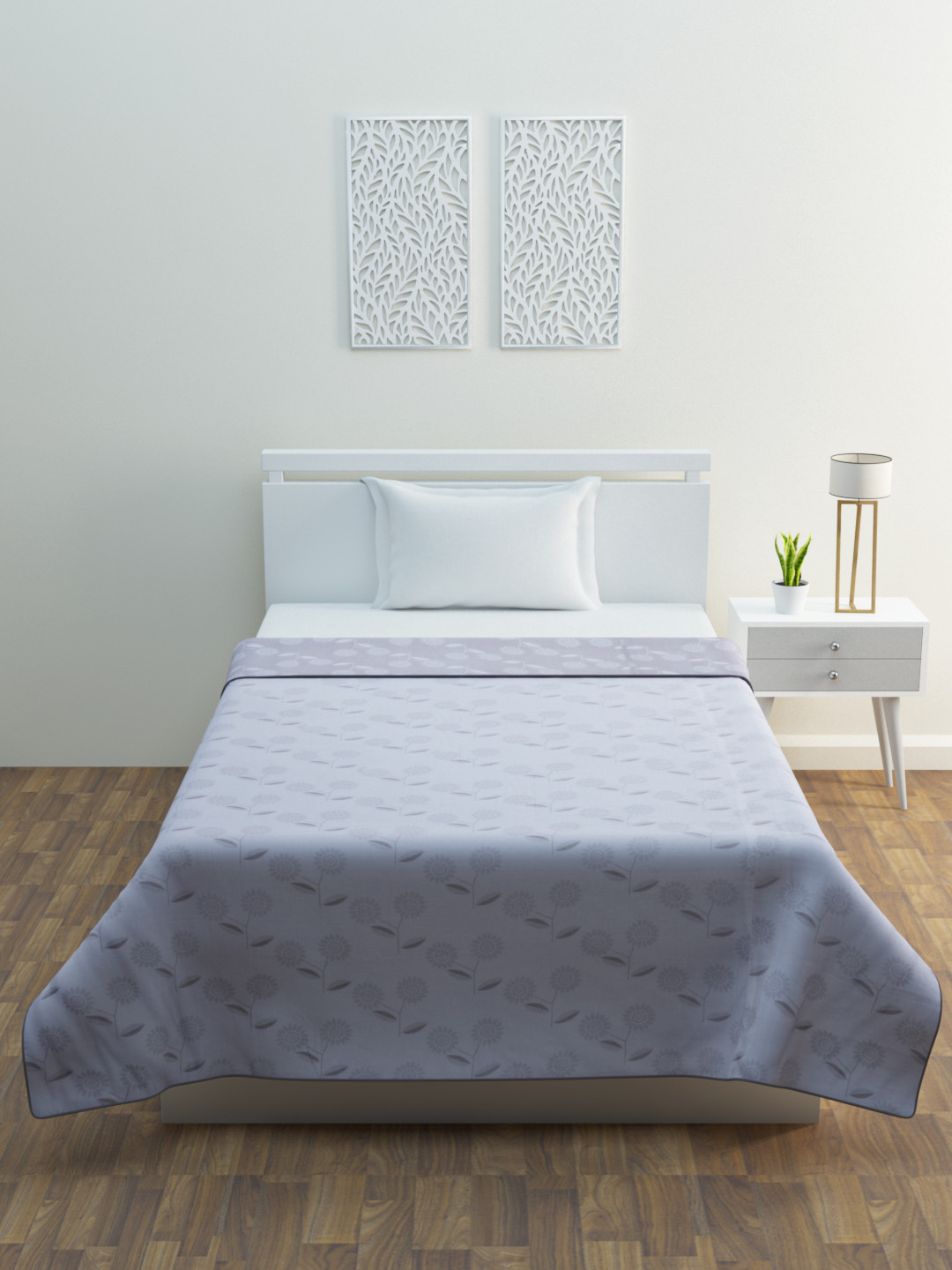 BLUSH Grey Floral Mild Winter 350 GSM Single Bed Dohar