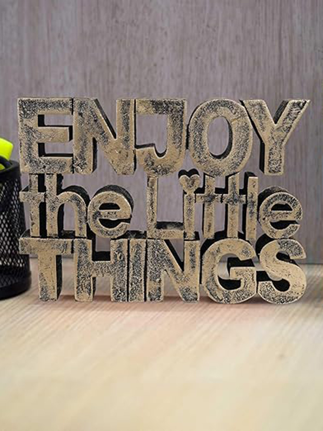 Zart Enjoy the Little Things Gold Polyresin Matte Living Room Medium Showpiece - 5 Inches
