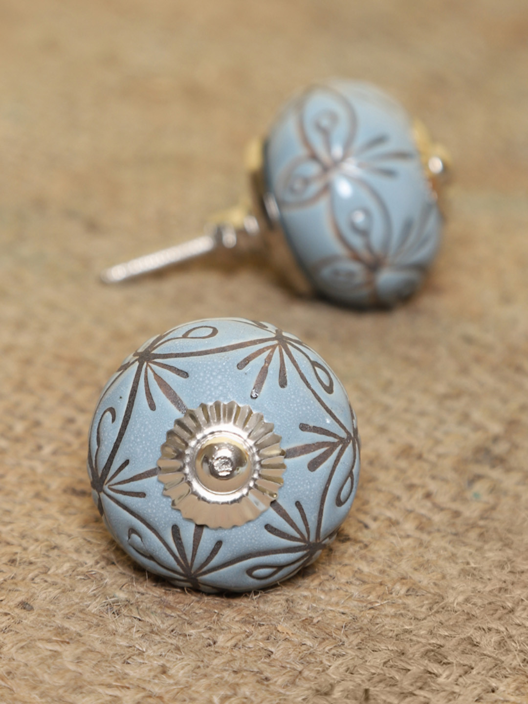 MODEFE Blue & Brown 6 Pieces Printed Ceramic Door Knobs