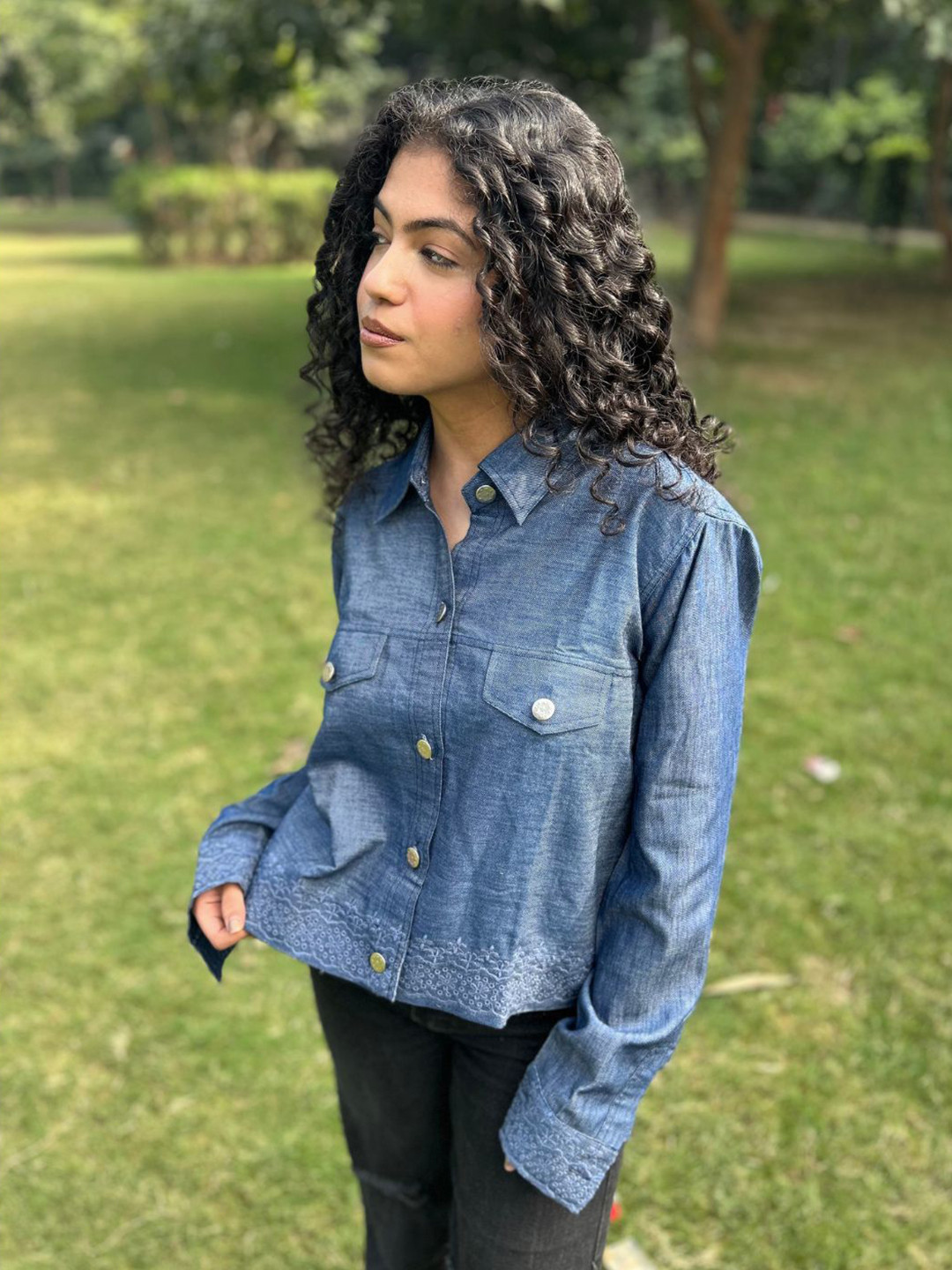 SUNFAIRY Women Cotton Longline Denim Jacket