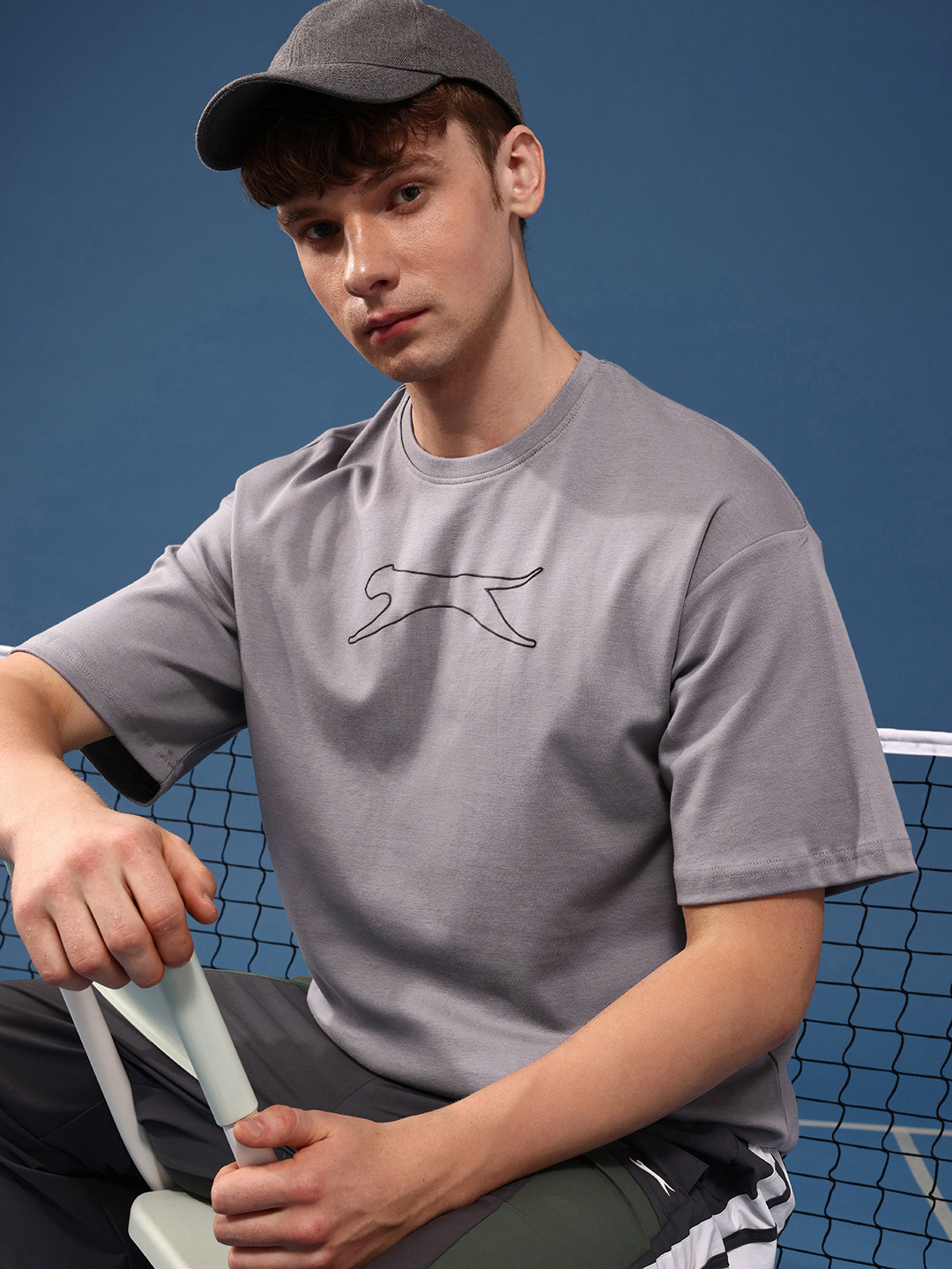 Slazenger Brand Logo Printed Drop-Shoulder Sleeves Relaxed Fit Pure Cotton T-shirt