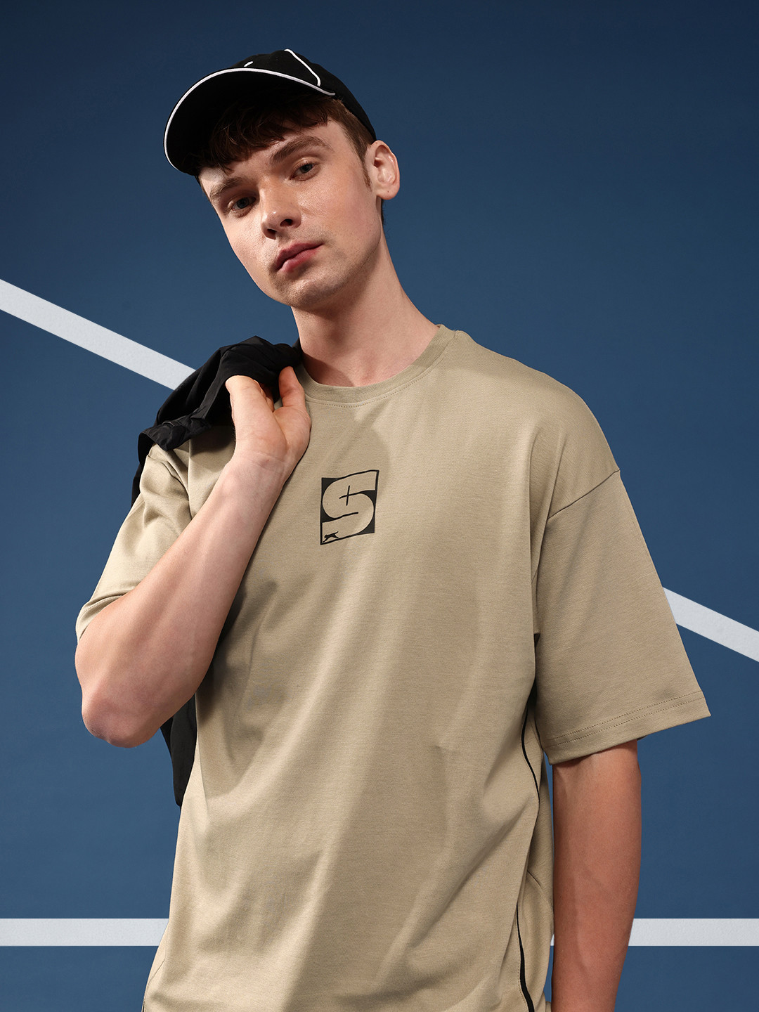 Slazenger Brand Logo Printed Drop-Shoulder Sleeves Relaxed Fit Pure Cotton T-shirt