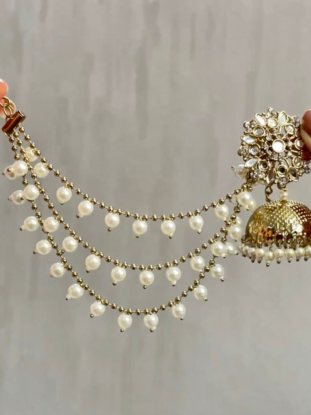ISHKAARA Gold-Toned Pearl 3-Layerd Ear Chain