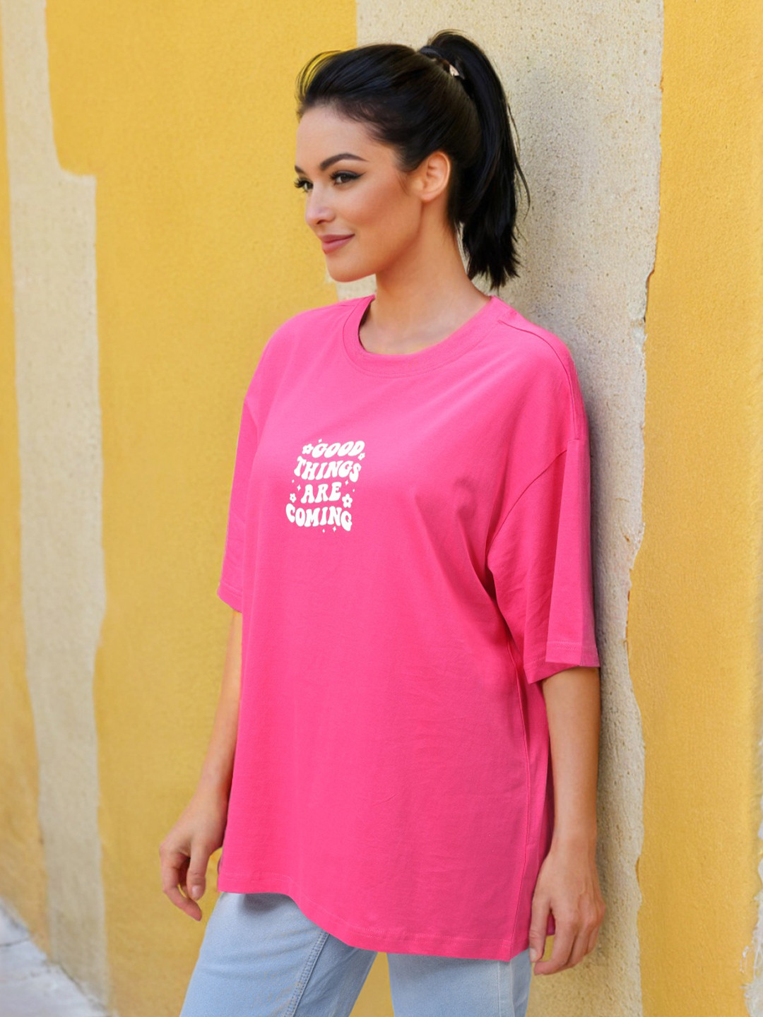 Freehand by The Indian Garage Co Women Typography Printed Applique T-shirt