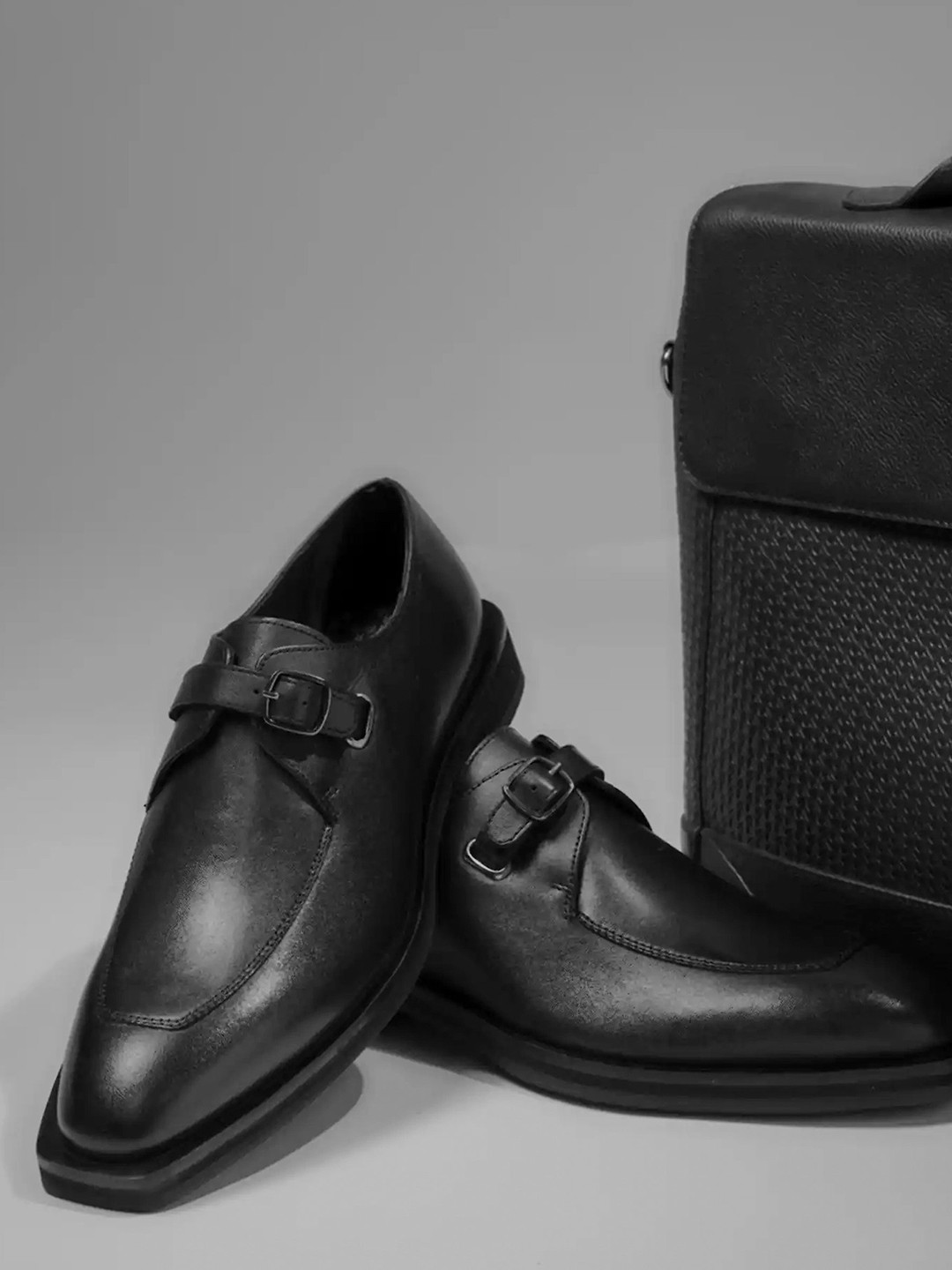 RARE RABBIT Men Round Toe Leather Formal Monk Shoes