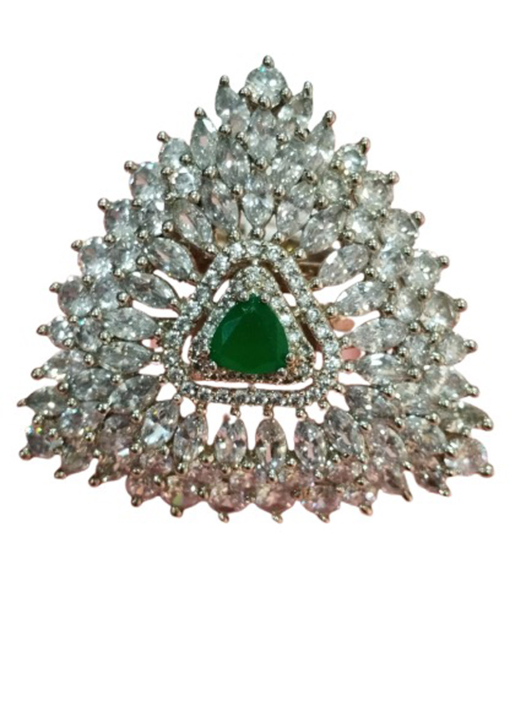 vivinia BY VIDHI MEHRA Womens Silver Plated Green Zircon Ring