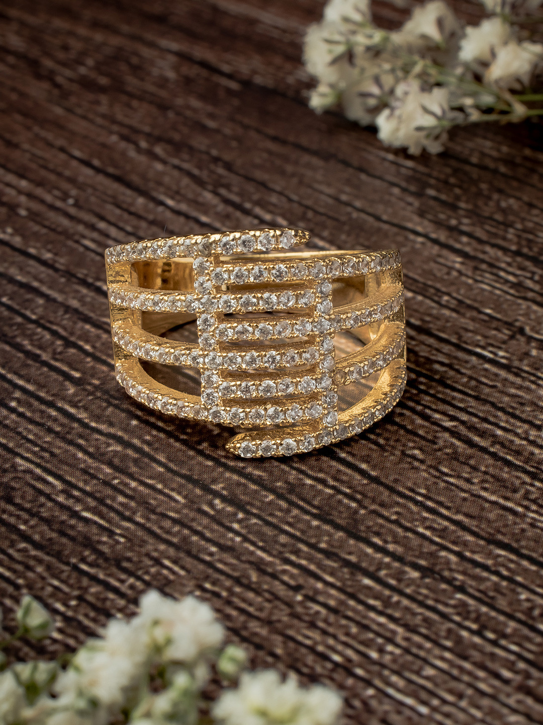 vivinia BY VIDHI MEHRA Womens Zia 2.0 Gold Plated Zircon Ring