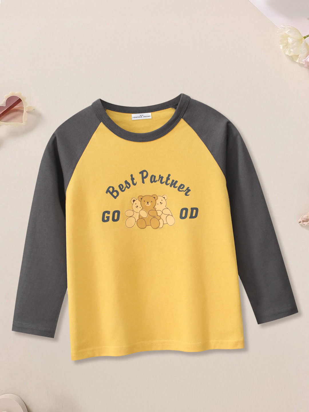 FOREVER FRIDAY Boys Typography Printed Extended Sleeves Applique T-shirt