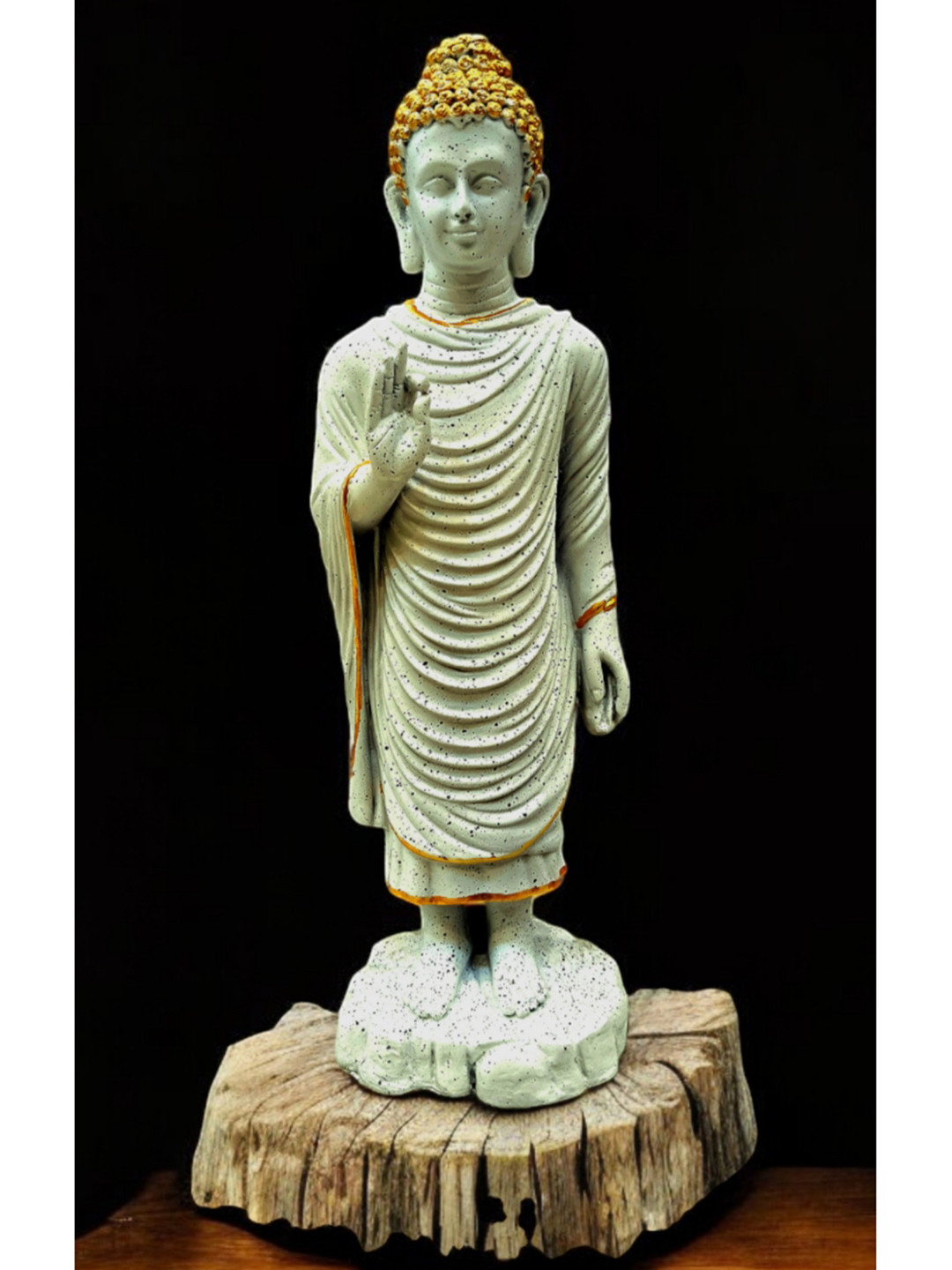 Vrinban International Buddha White Polyresin Glossy Living Room Large Showpiece -