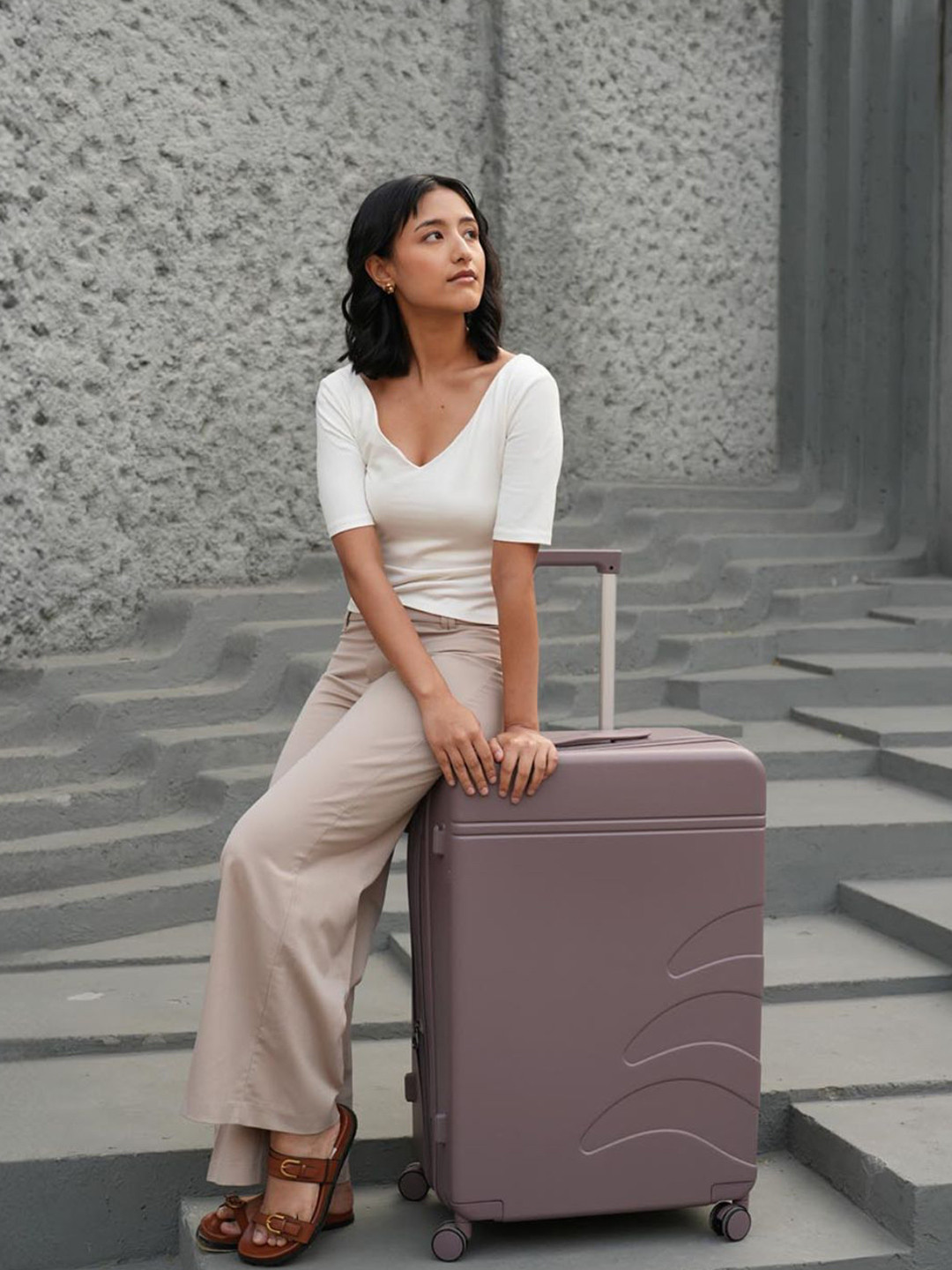 Assembly Flowe Brown Expandable Trolley Suitcase 28 Inches