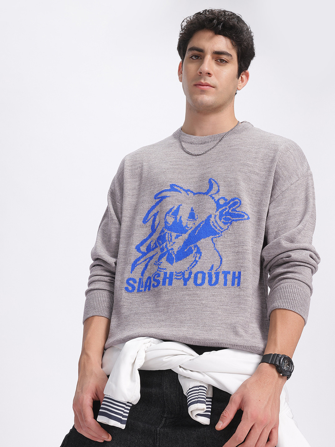 glitchez Oversized Knit Graphic Pullover