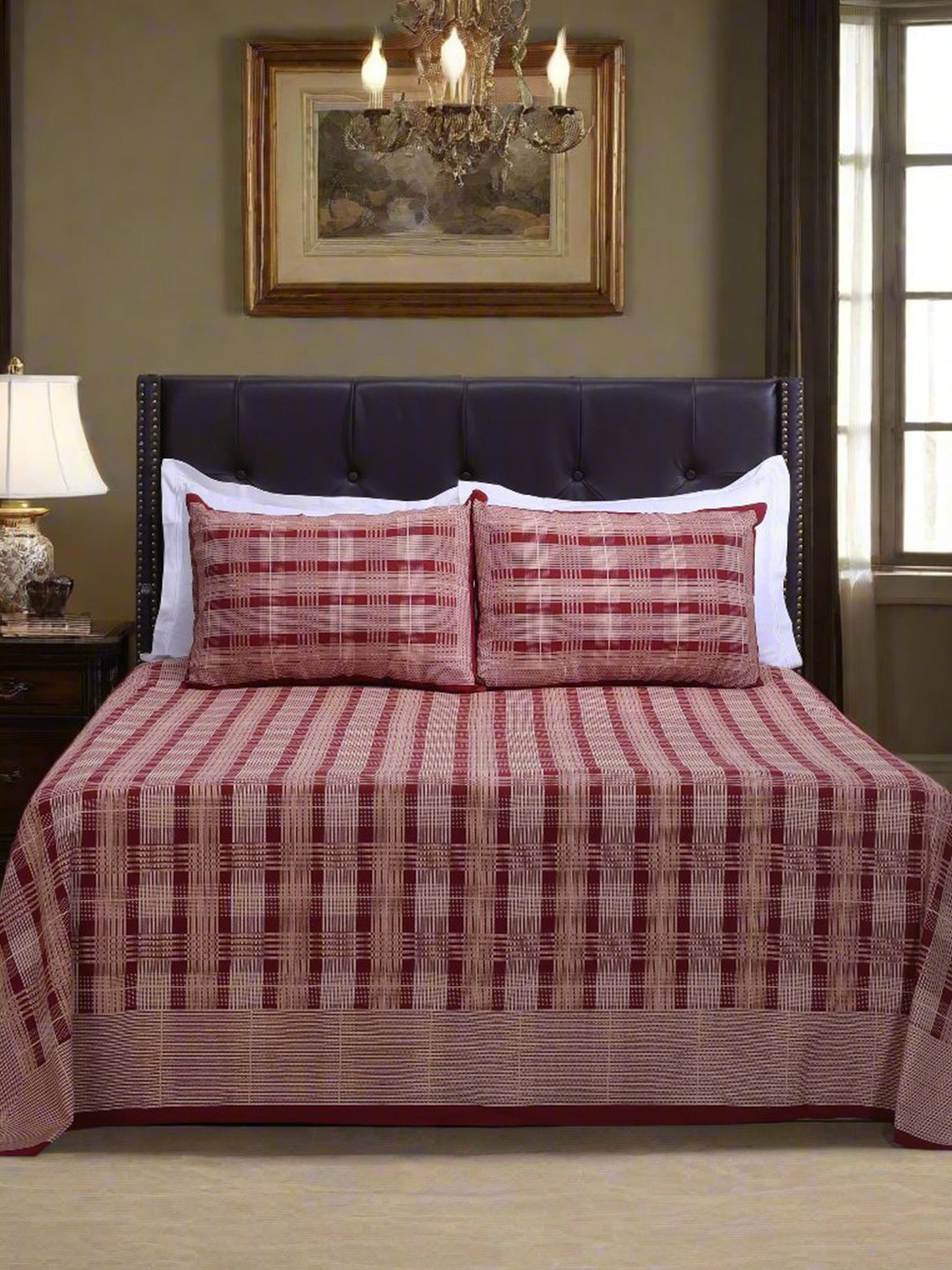 SHAHENAZ Monica Maroon Floral Cotton 180 TC Queen Bedsheet with 2 Pillow Covers-106 x 89 inches