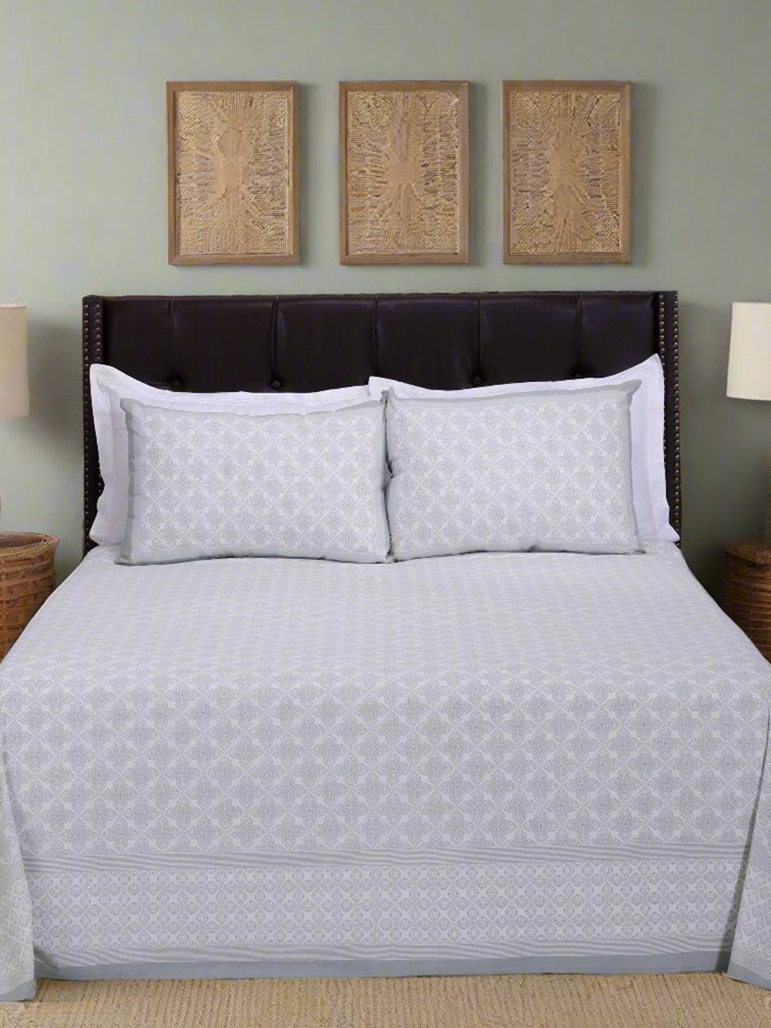 SHAHENAZ Gayatri Infinity Grey Floral Cotton 180 TC Queen Bedsheet with 2 Pillow Covers-106 x 89 inches