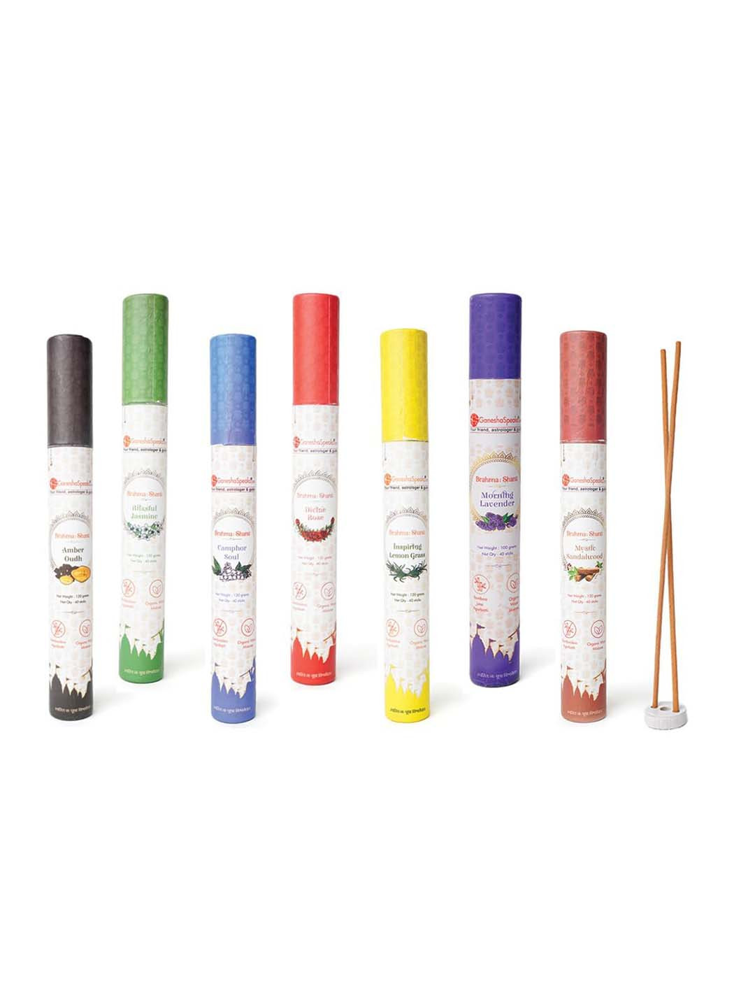 GaneshaSpeaks 7-Pcs White & Yellow Wooden Incense Sticks With Stand
