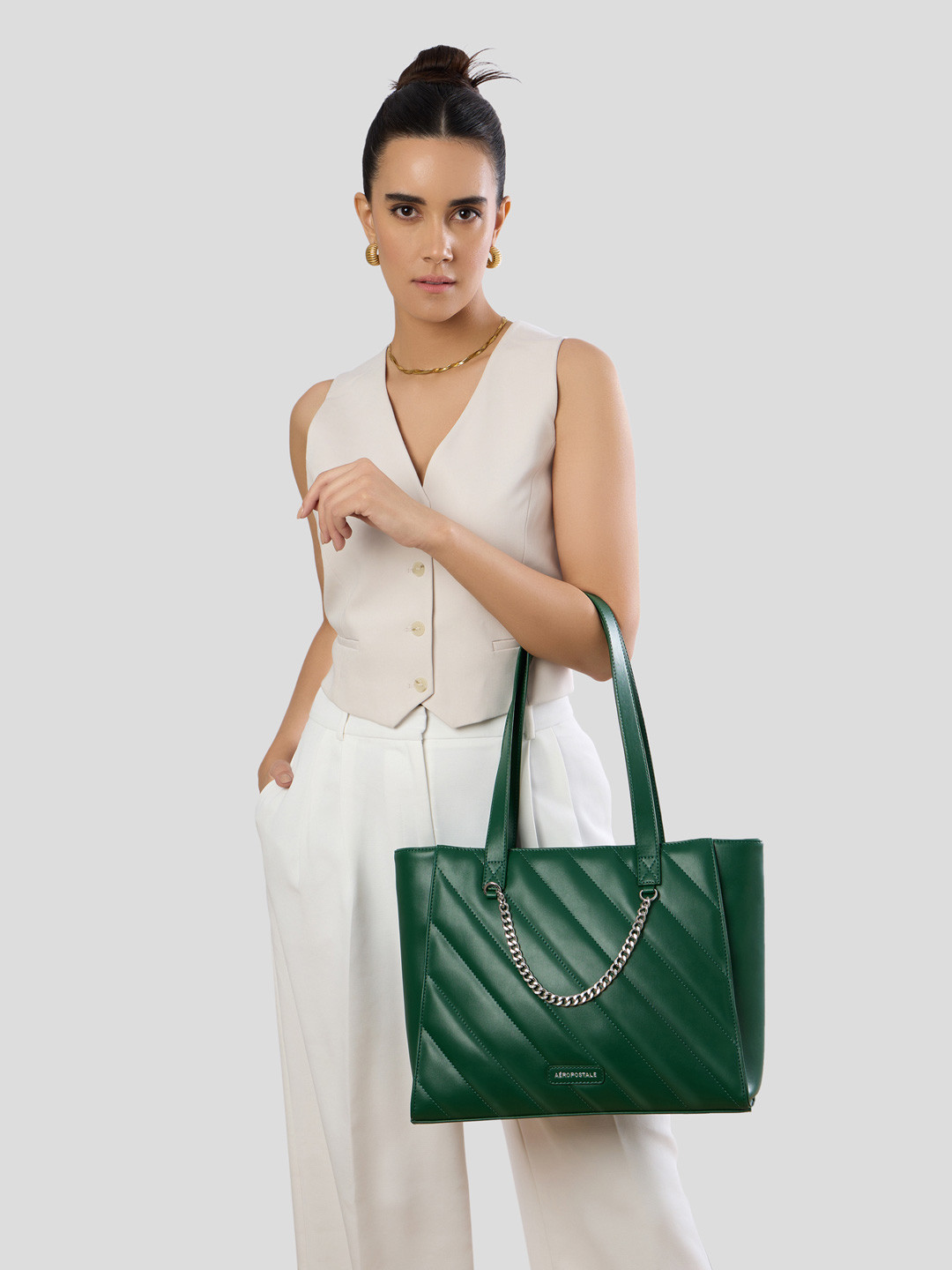 Aeropostale PU Structured Tote Bag with Quilted