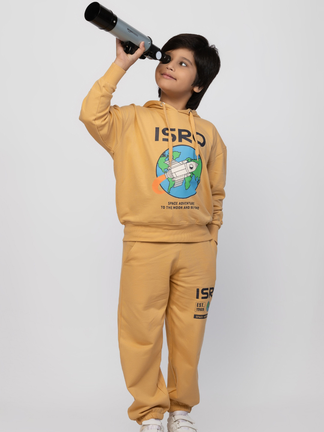 Nap Chief Unisex ISRO Space Adventure Printed Cotton Oversized Hooded Sweatshirt & Joggers