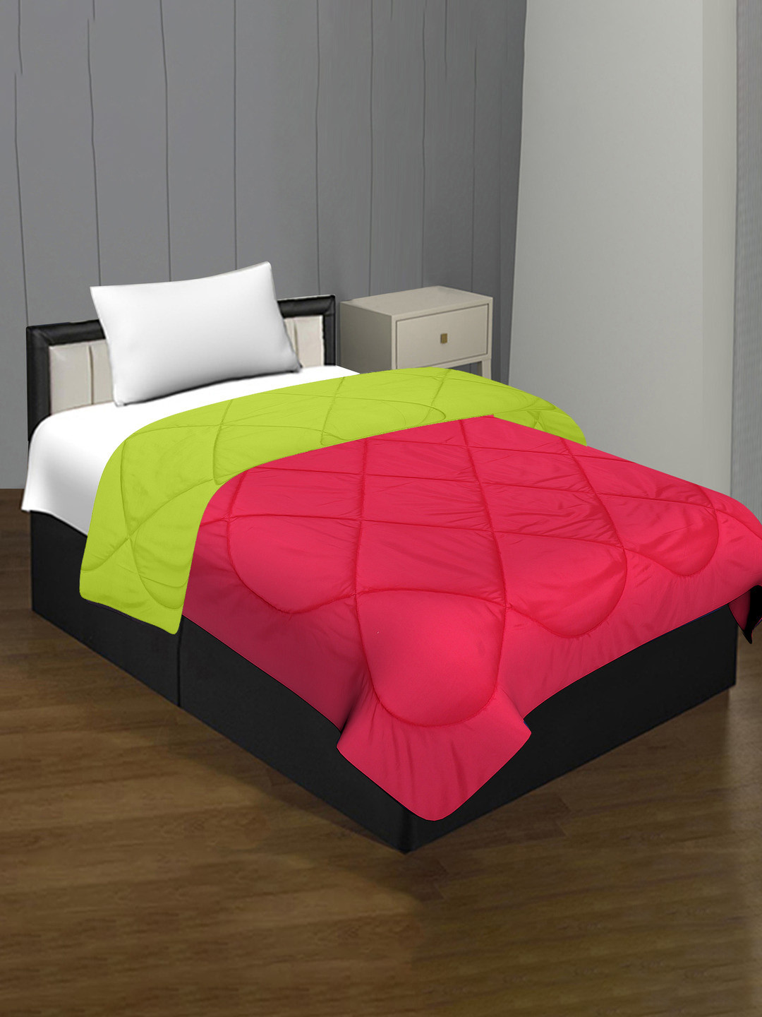 BED-SHEET.COM Green & Pink Microfiber Mild Winter 300 GSM Single Bed Comforter