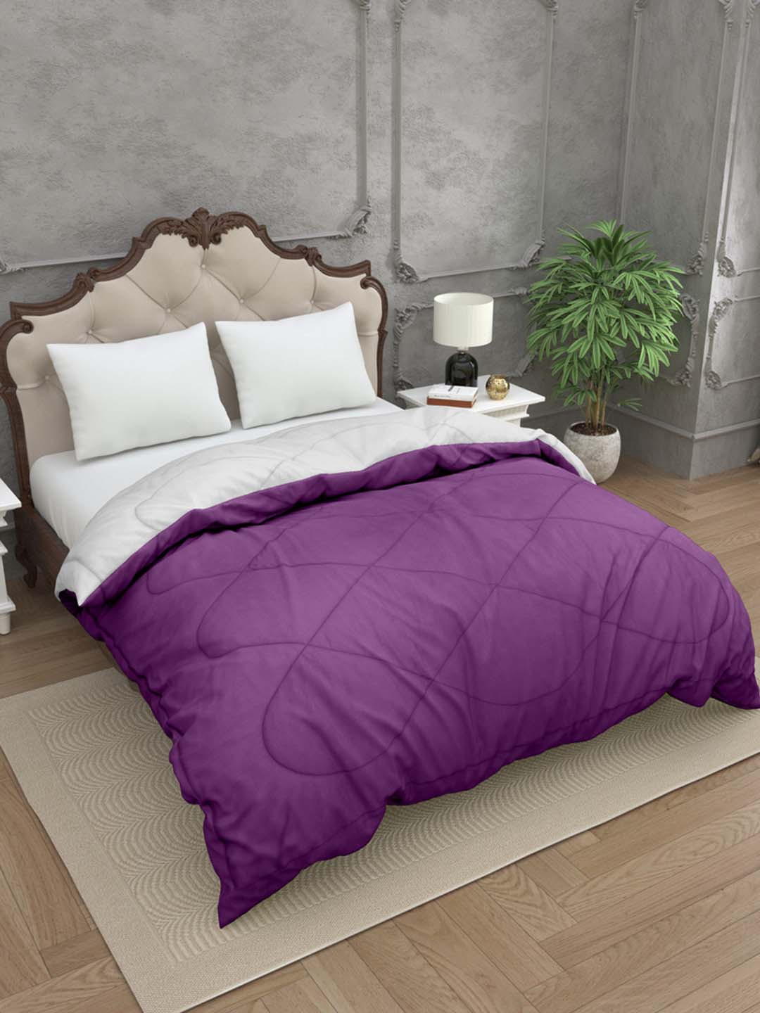 BED-SHEET.COM Purple & Grey Microfiber Mild Winter 300 GSM Double Bed Comforter