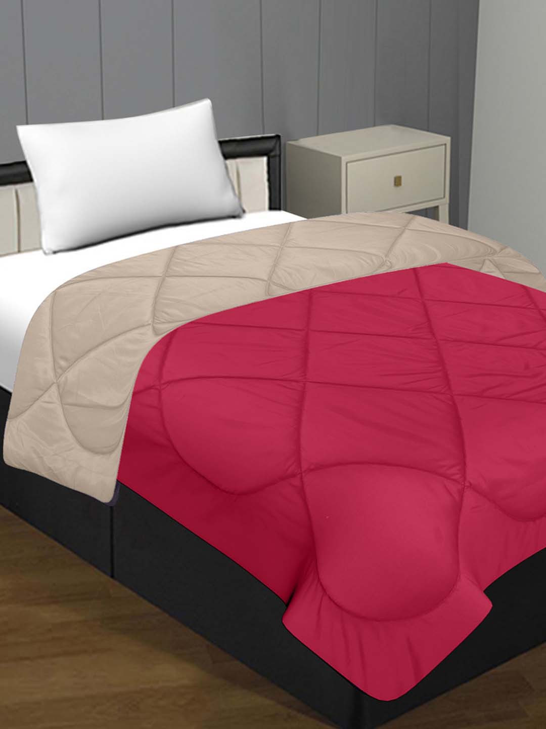 BED-SHEET.COM White & Pink Microfiber Mild Winter 300 GSM Single Bed Comforter
