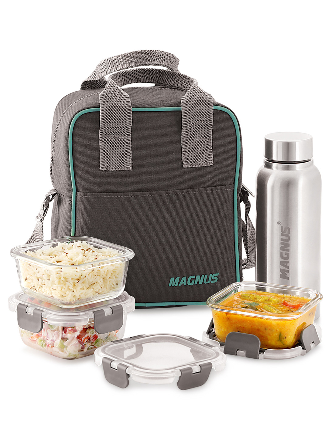MAGNUS G-Lock Glass Dishwasher and Microwave Safe 6PCs Lunch Box With Spoon and Fork