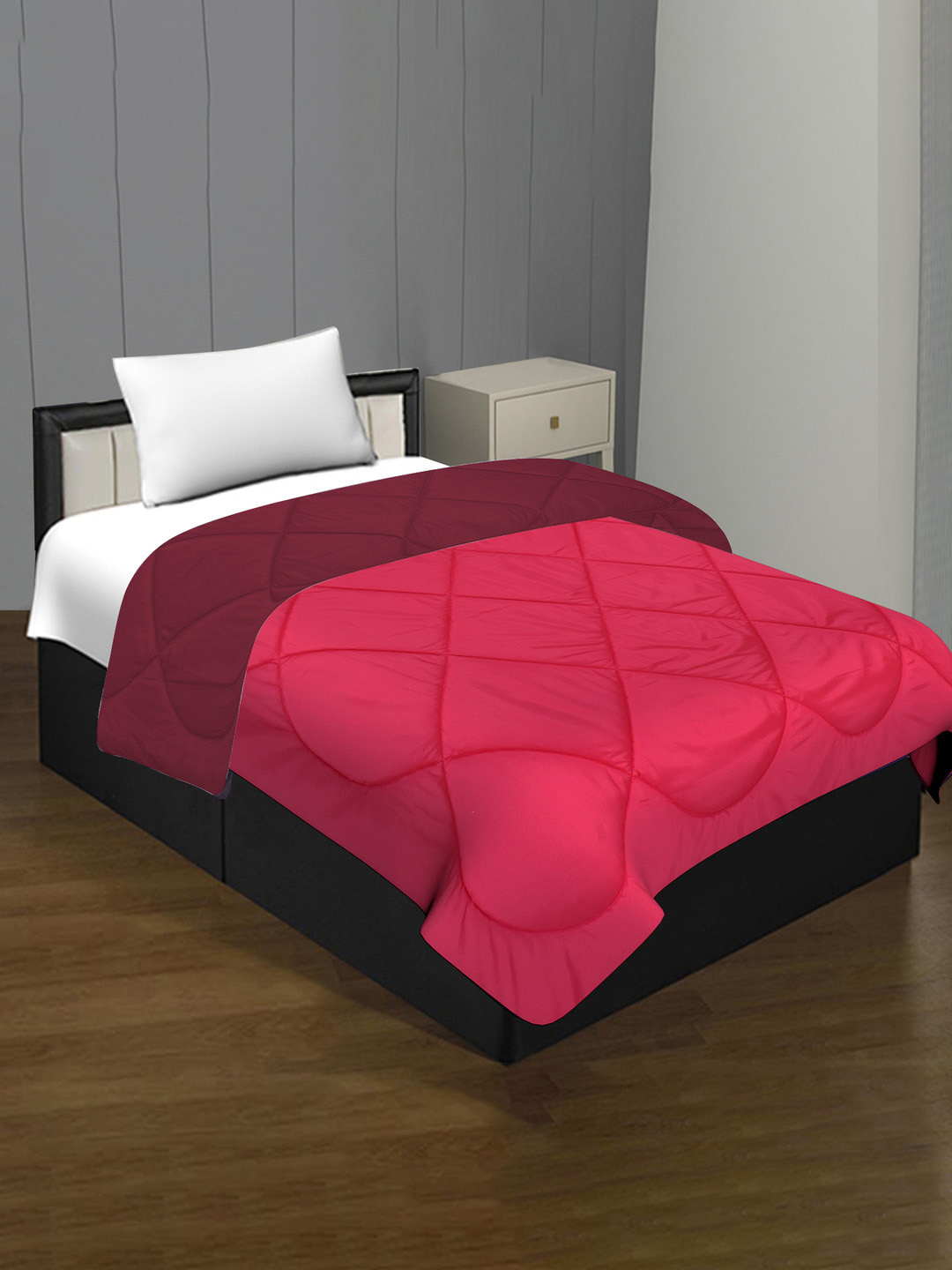 BED-SHEET.COM Pink & Red Geometric Microfiber Mild Winter 300 GSM Single Bed Comforter