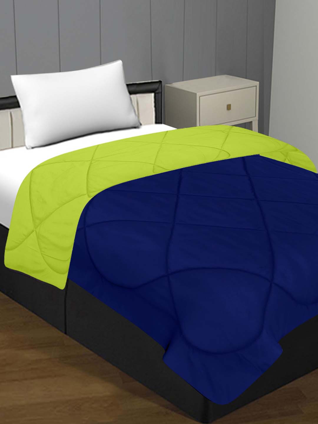 BED-SHEET.COM Green & Blue Geometric Microfiber Mild Winter 300 GSM Single Bed Comforter