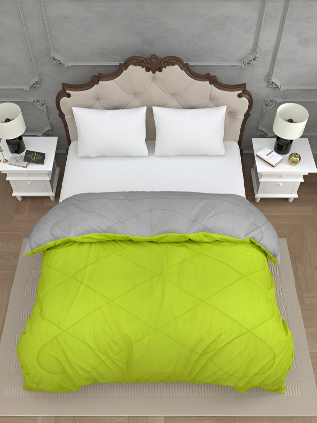 BED-SHEET.COM Grey & Green Microfiber Mild Winter 300 GSM Double Bed Comforter