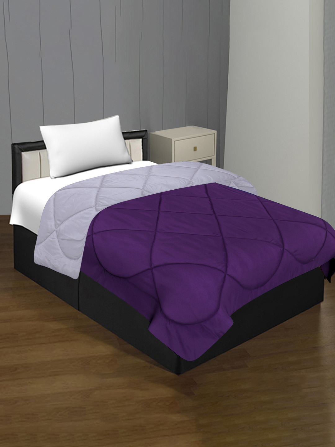 BED-SHEET.COM White & Grey Geometric Microfiber Mild Winter 300 GSM Single Bed Comforter