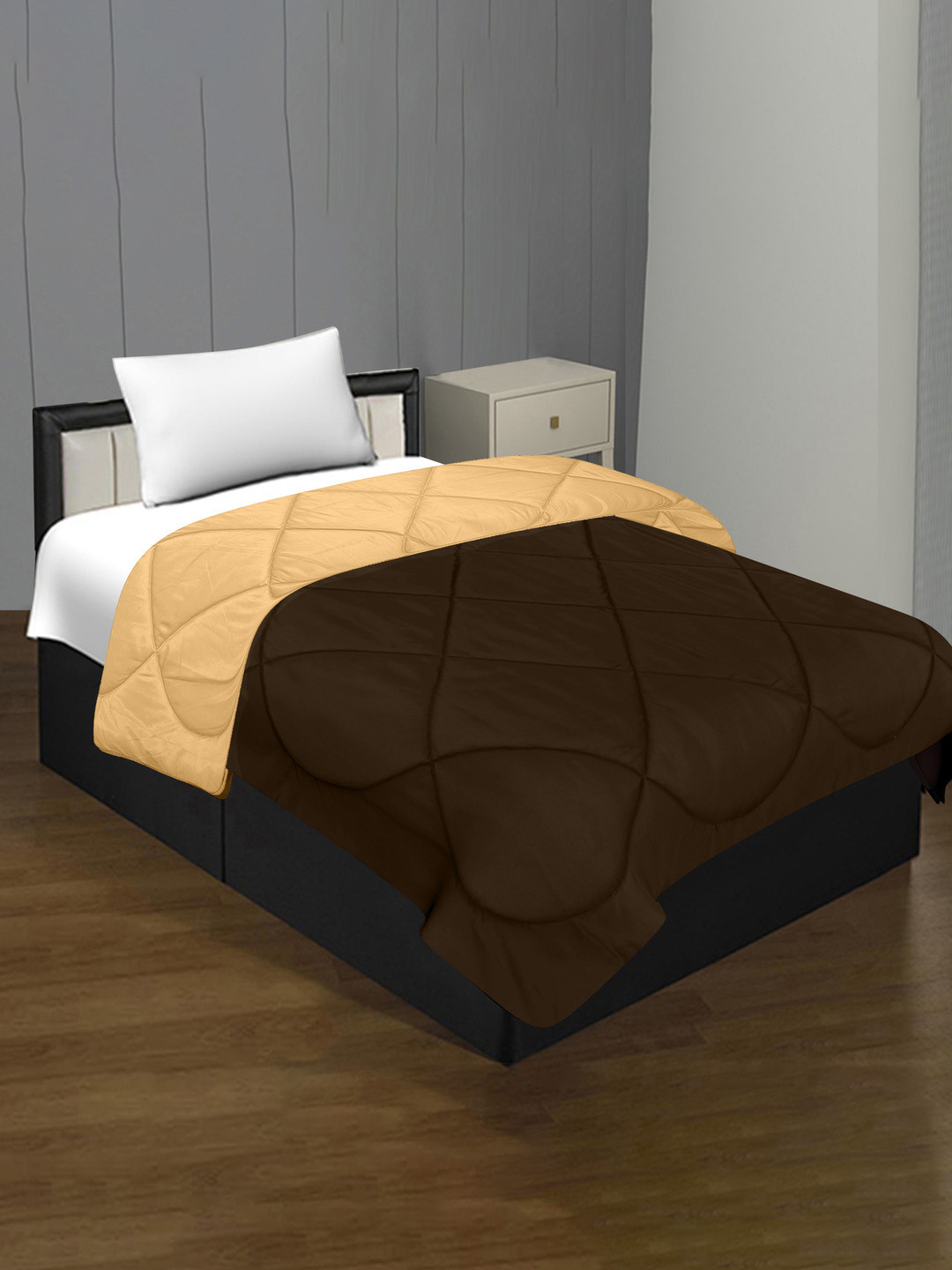 BED-SHEET.COM Coffee Brown & Off White Microfiber Mild Winter 300 GSM Single Bed Comforter