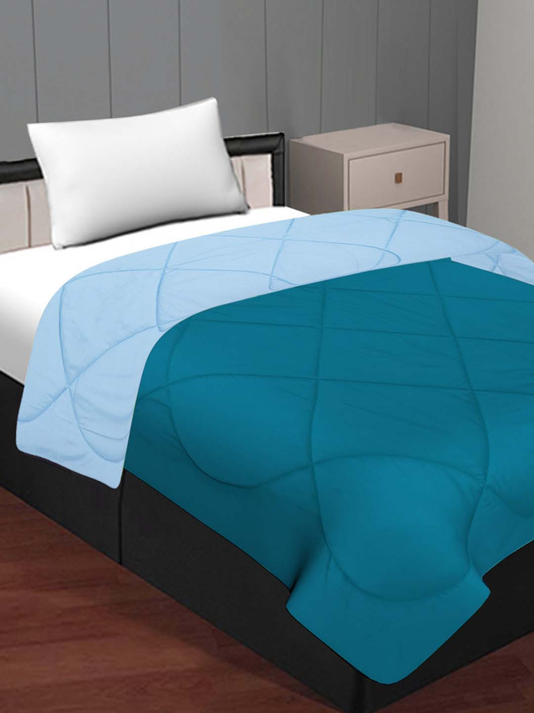 BED-SHEET.COM Blue & Teal Microfiber Mild Winter 300 GSM Single Bed Comforter