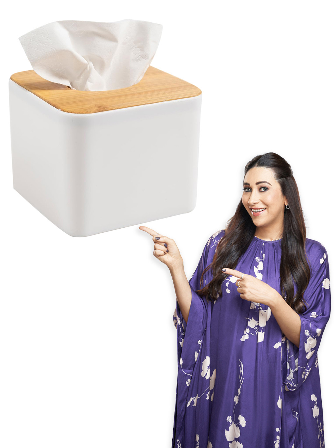 HOKIPO White & Tan Bamboo Tissue Holders