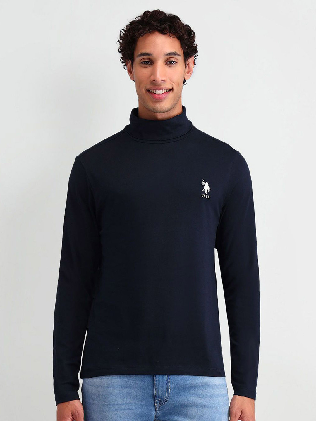 U.S. Polo Assn. Denim Co. Men Brand Logo Printed Turtle Neck Cotton Slim Fit T-shirt