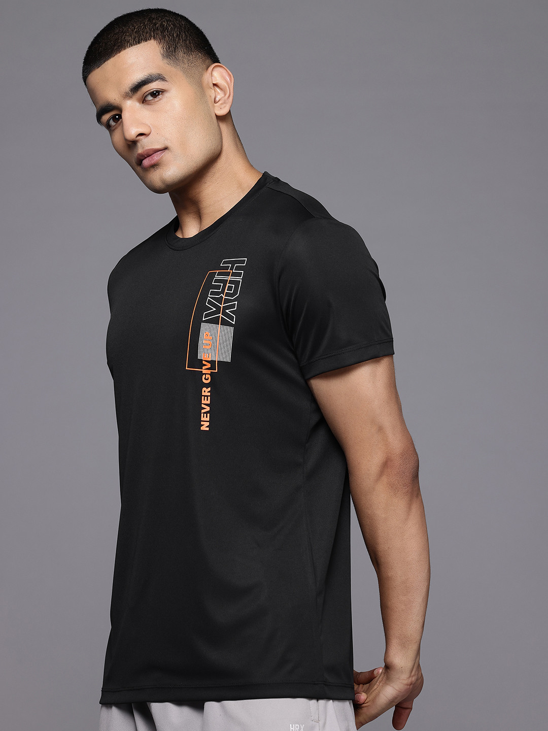HRX by Hrithik Roshan Rapid-Dry Brand Logo Print Training T-shirt with Reflected Detail