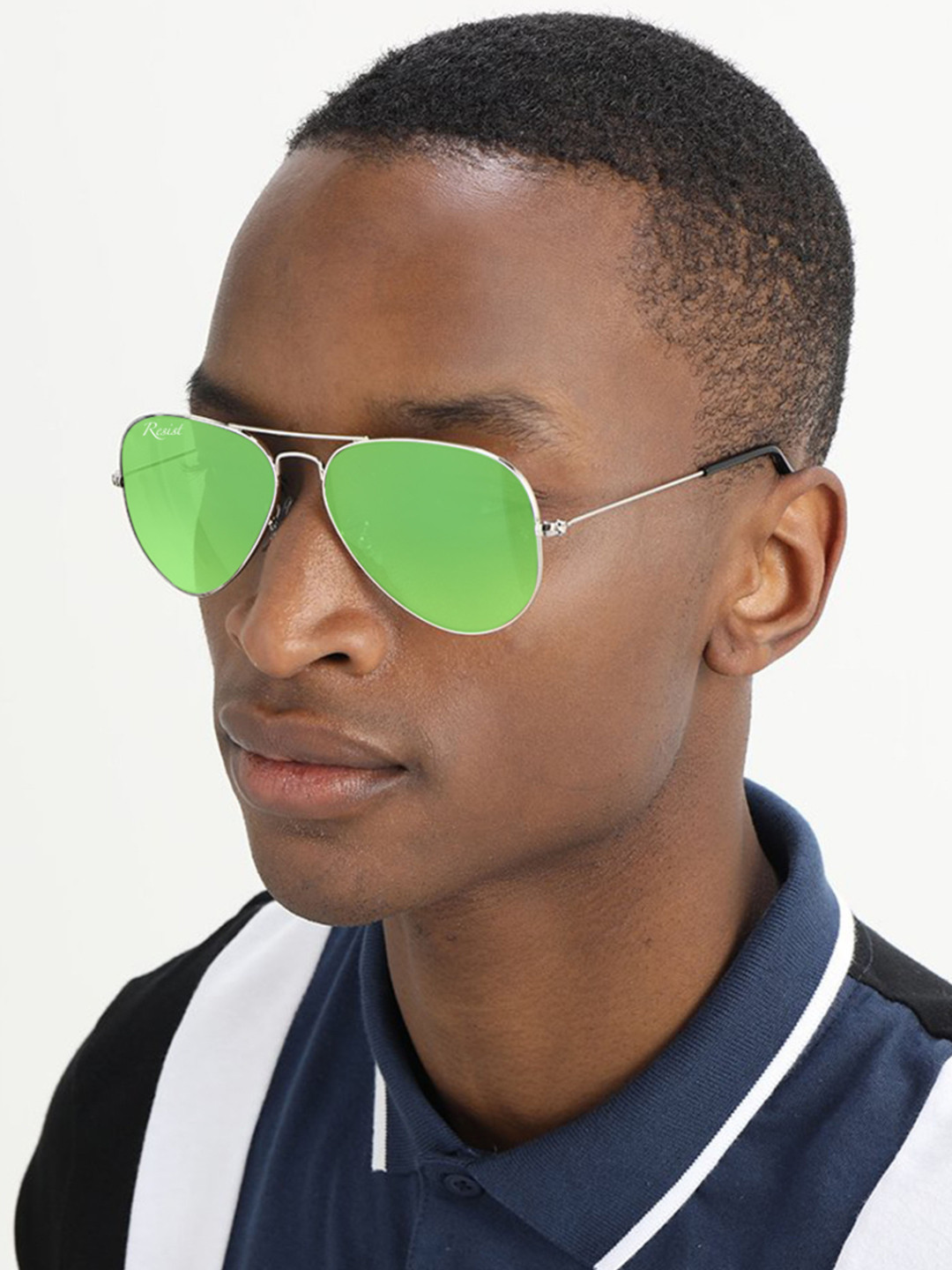 RESIST EYEWEAR Unisex Aviator Sunglasses With UV Lens AIRCRAFTS SILVER GREEN CANDY 2