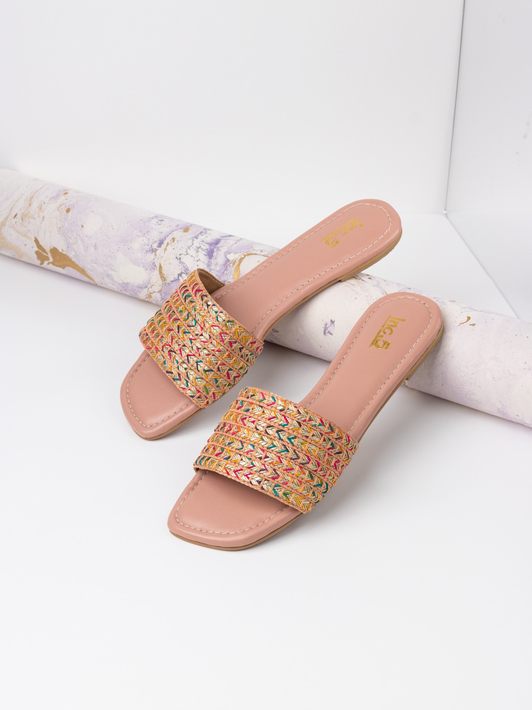 Inc 5 Women Embellished Open Toe Flats