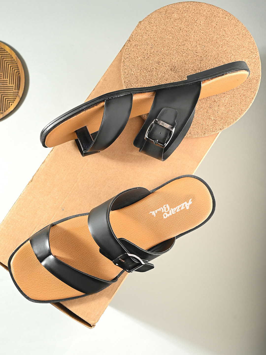 Azzaro Black Men Comfort Buckle Sandals