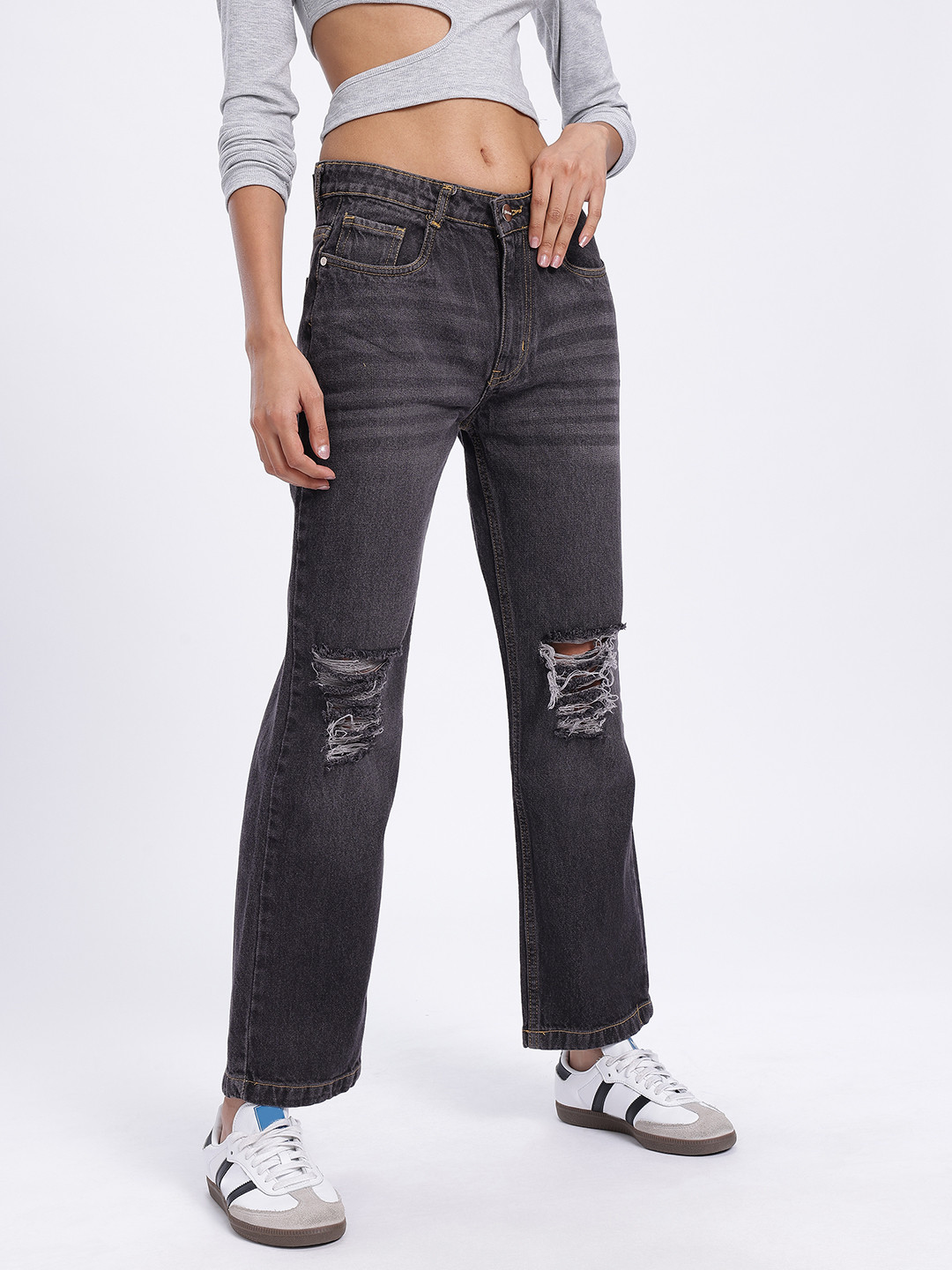 glitchez Women Ripped Straight Fit Jeans