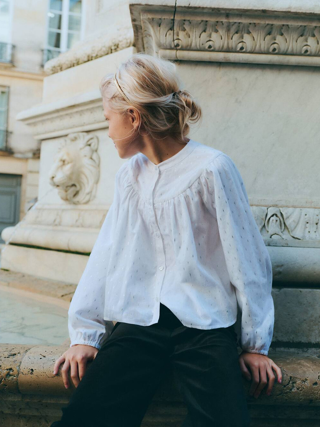 Mango Kids Girls Puff Sleeves A-Line Top with Metallic Detailing