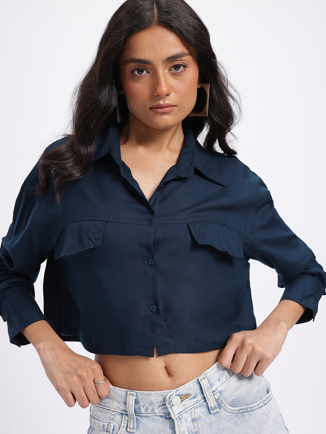 glitchez Drop-Shoulder Boxy Crop Shirt