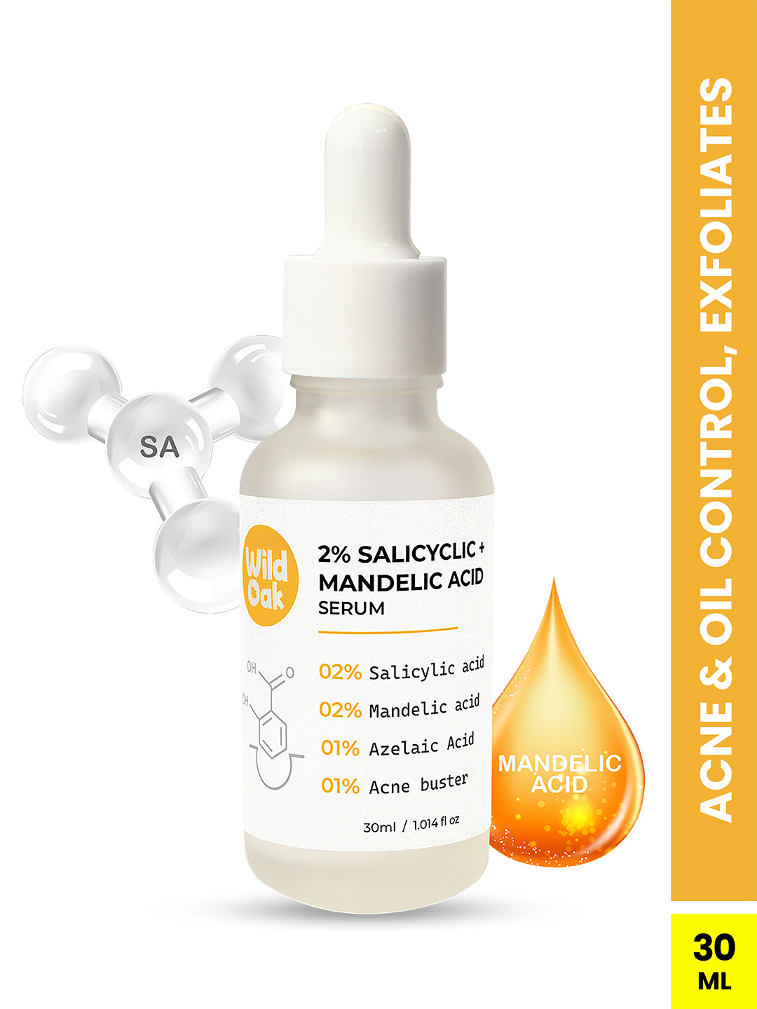 Wild Oak 2% Salicylic Mandelic Face Serum for Anti-Acne & Exfoliation - 30ml