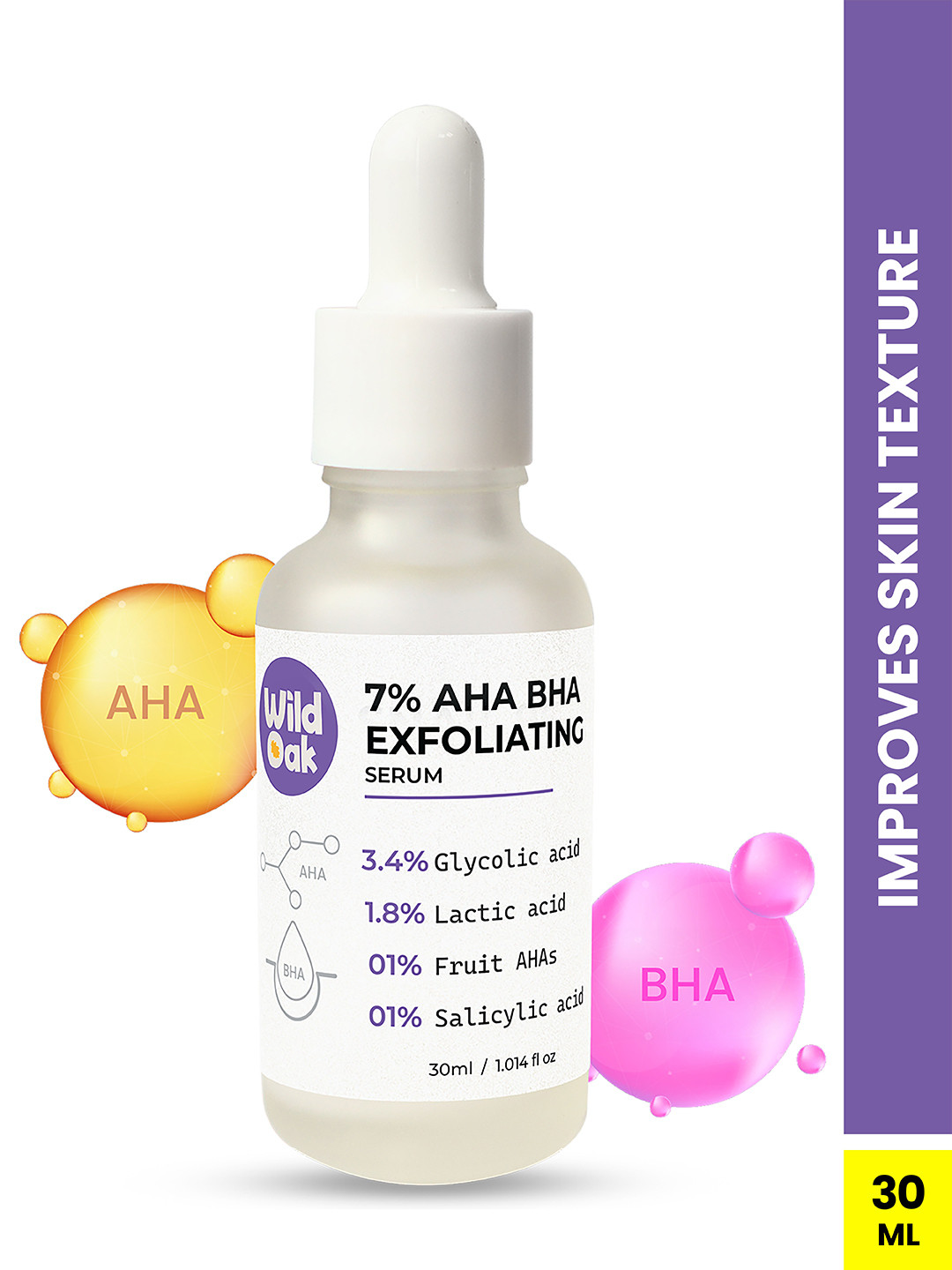 Wild Oak 7% AHA BHA Glycolic Acid Exfoliating Peeling Face Serum-Great for Beginners- 30ml