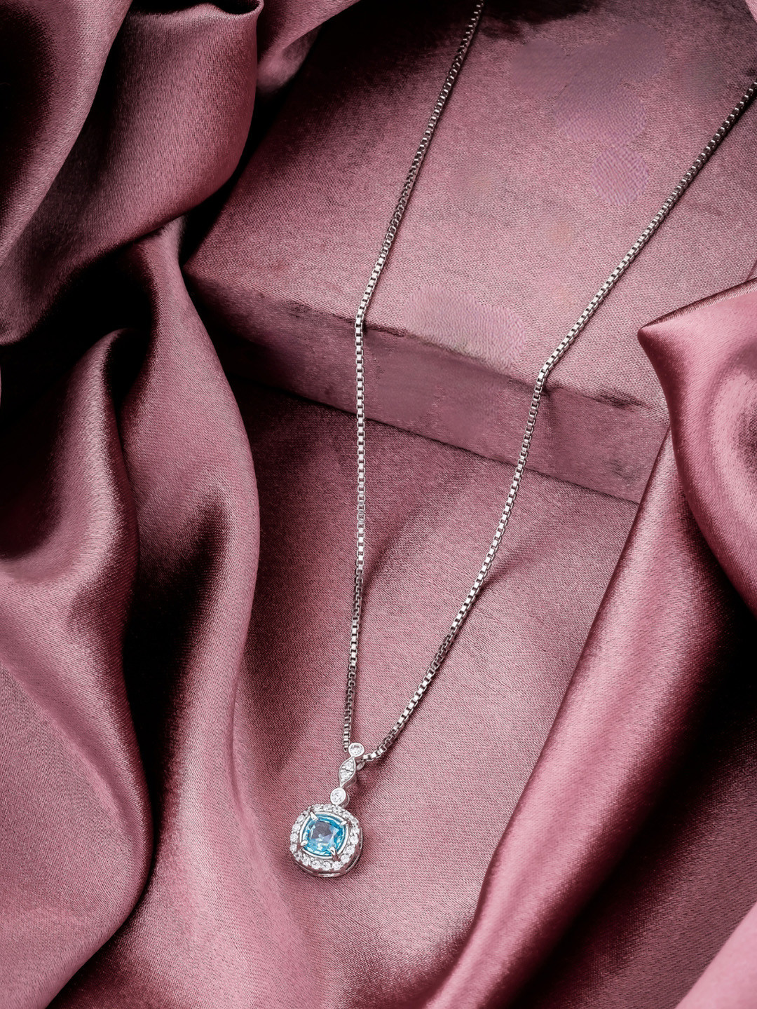 CAUER Women 925 Sterling Cushion Cut Stone with Sparkling CZ Pendant Chain