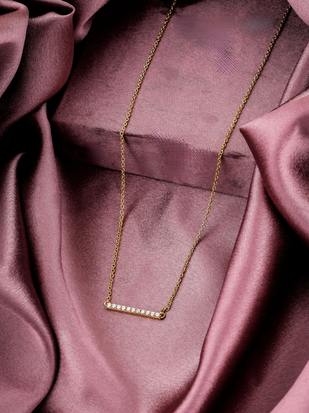 CAUER 925 Sterling Silver Gold plated Diamond Bar Pendant Chain Necklace