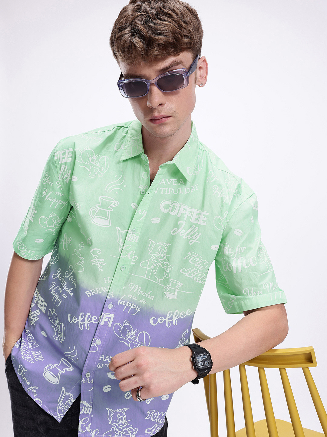 Kook N Keech Disney Pure Cotton Tom & Jerry Drop-Shoulder Sleeves Oversized Casual Shirt